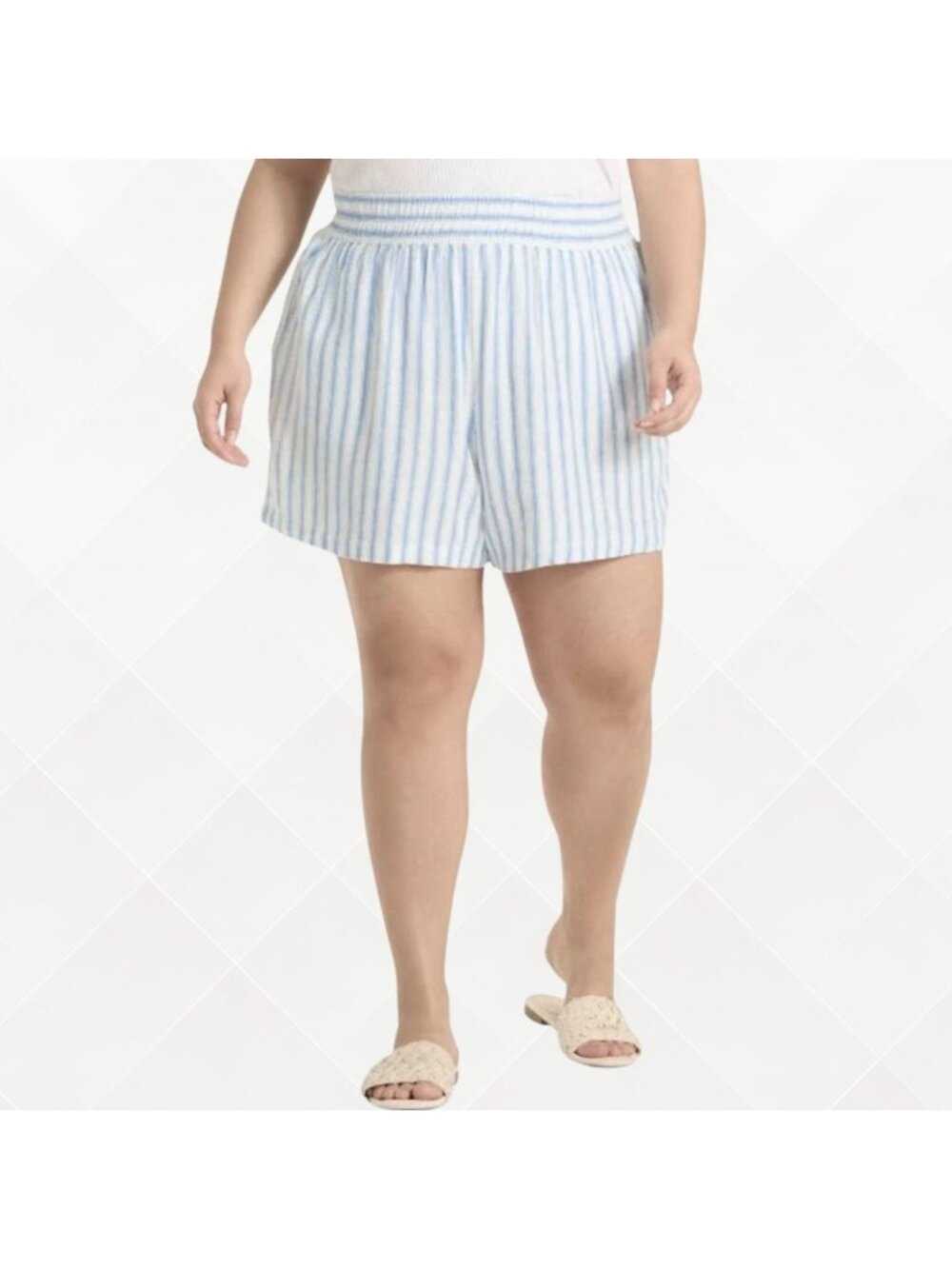 NWT Ava & Viv High-Rise Linen Shorts • Cream & Blue Striped • Size 2X